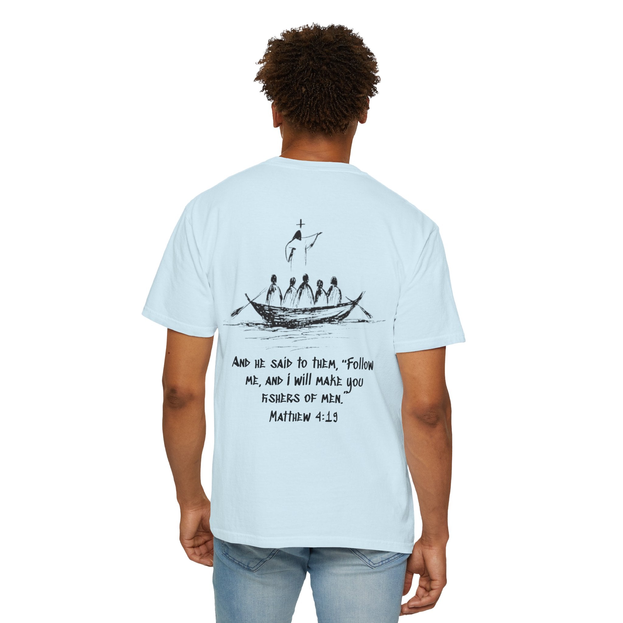 Christian Fish Logo T-Shirt — "Follow Me, and I Will Make You Fishers of Men" (Matthew 4:19)