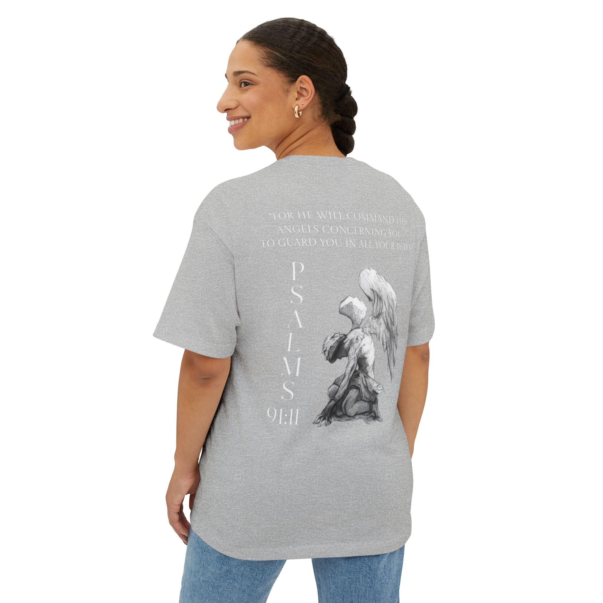 Boxy Tee — Kneeling Angel Graphic Back Print