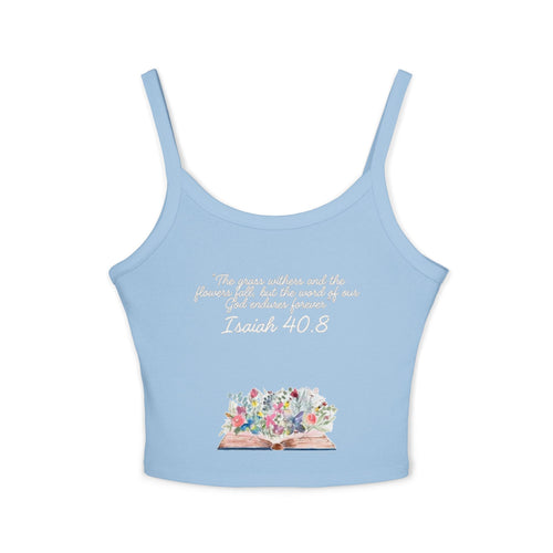 Faith Floral Crop Tank — Isaiah 40:8 Scripture Spaghetti-Strap Tank