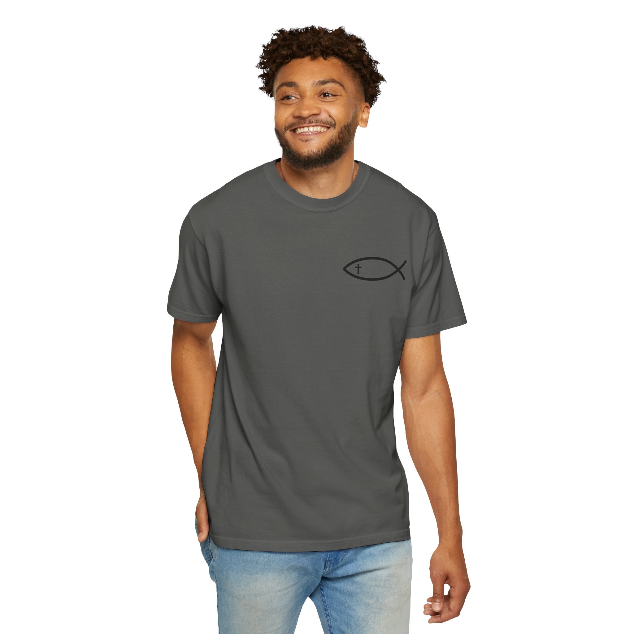 Christian Fish Logo T-Shirt — "Follow Me, and I Will Make You Fishers of Men" (Matthew 4:19)