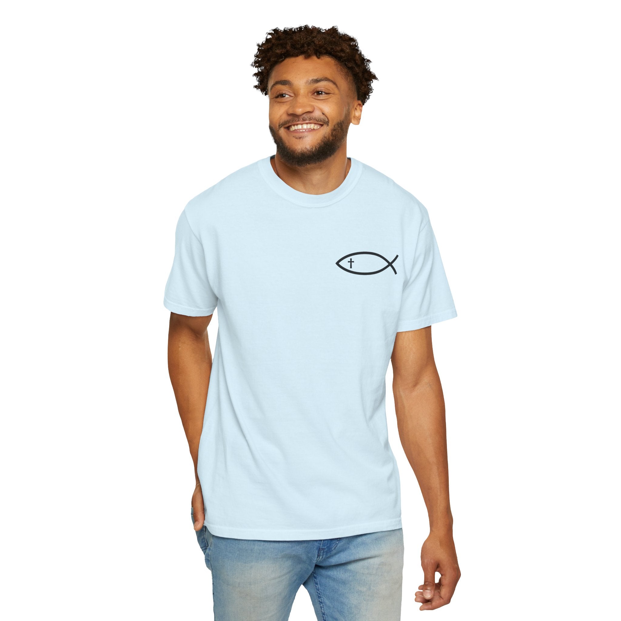 Christian Fish Logo T-Shirt — "Follow Me, and I Will Make You Fishers of Men" (Matthew 4:19)