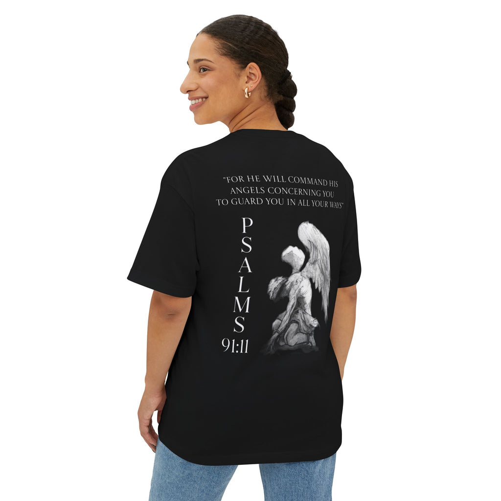 Boxy Tee — Kneeling Angel Graphic Back Print