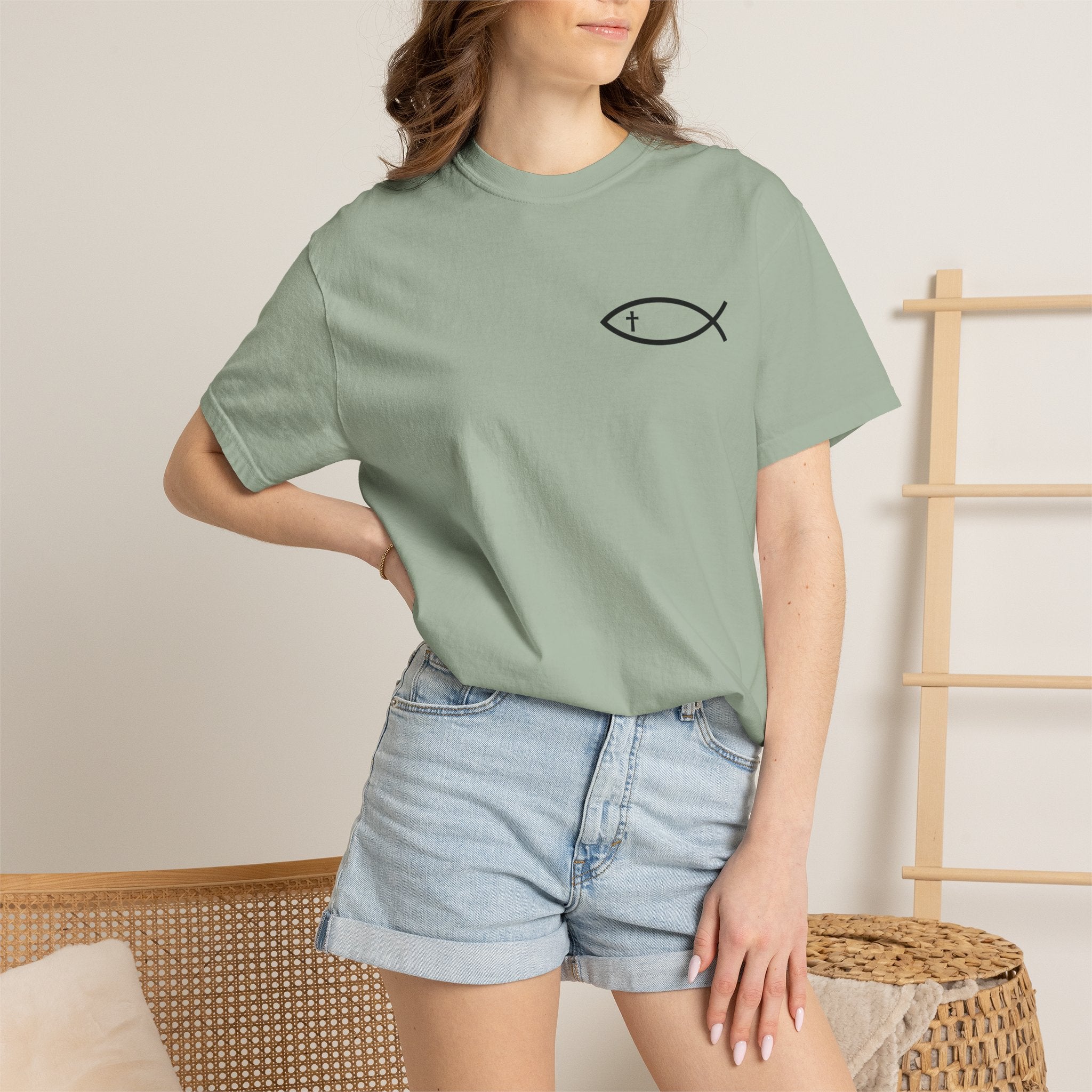 Christian Fish Logo T-Shirt — "Follow Me, and I Will Make You Fishers of Men" (Matthew 4:19)