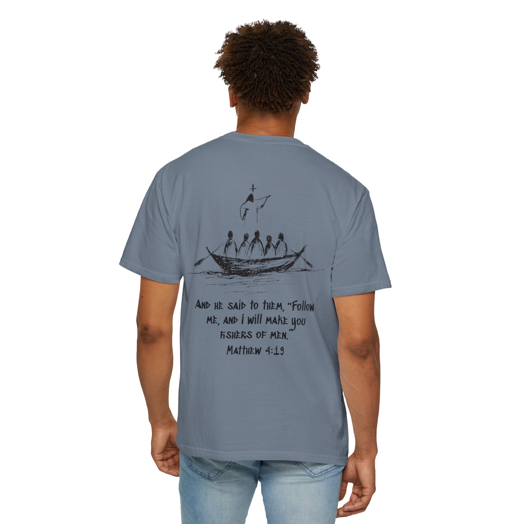 Christian Fish Logo T-Shirt — "Follow Me, and I Will Make You Fishers of Men" (Matthew 4:19)