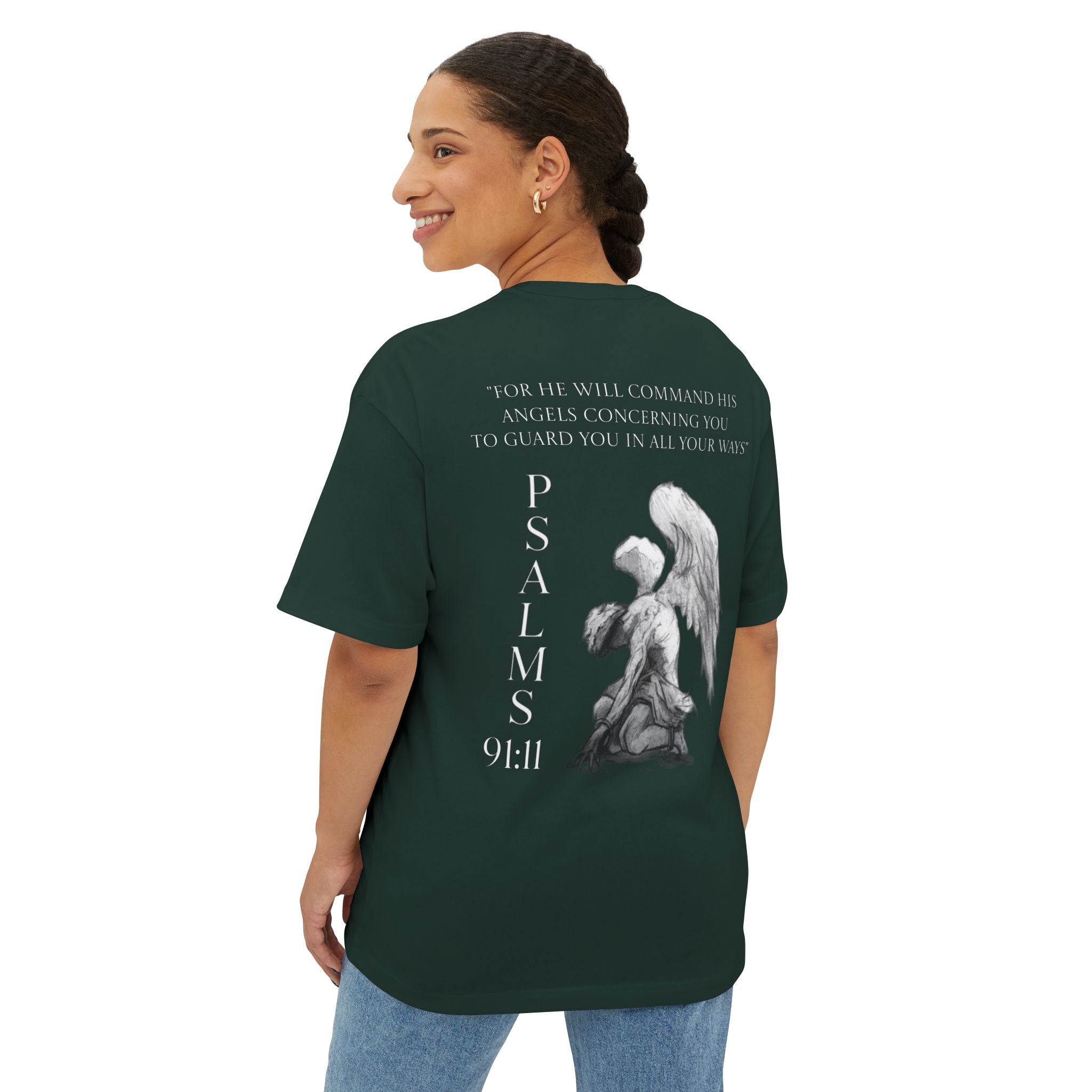 Boxy Tee — Kneeling Angel Graphic Back Print