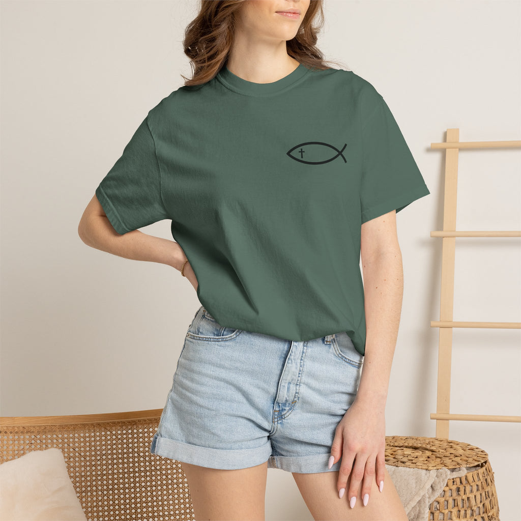 Christian Fish Logo T-Shirt — "Follow Me, and I Will Make You Fishers of Men" (Matthew 4:19)