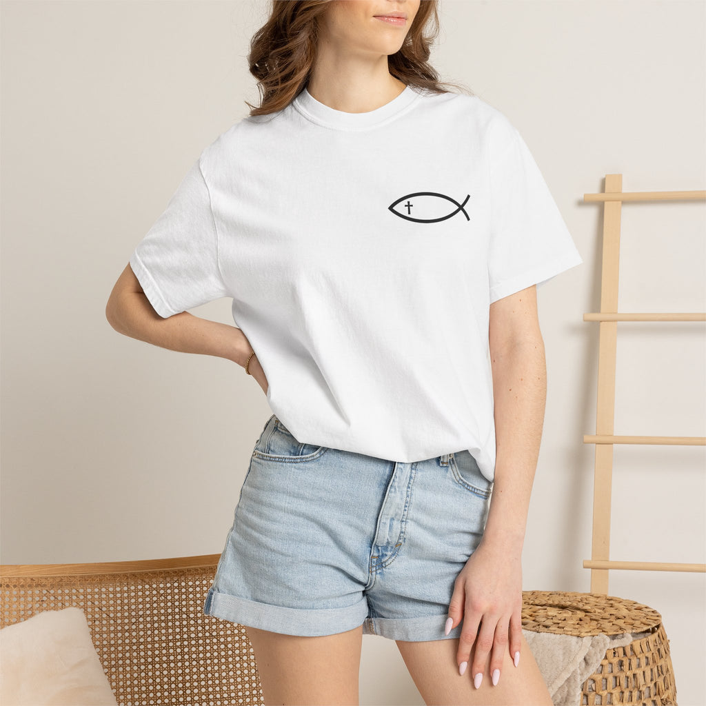 Christian Fish Logo T-Shirt — "Follow Me, and I Will Make You Fishers of Men" (Matthew 4:19)