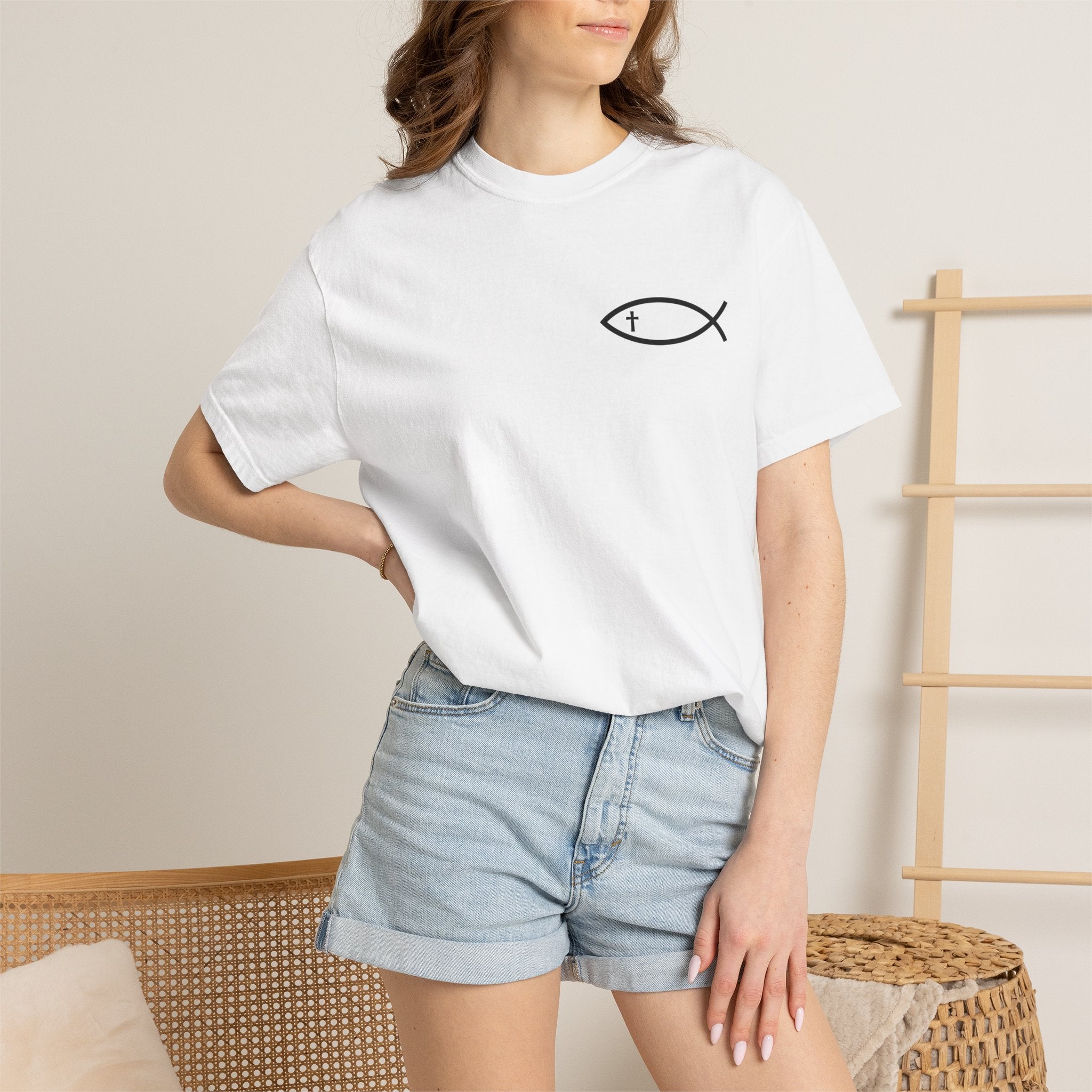 Christian Fish Logo T-Shirt — "Follow Me, and I Will Make You Fishers of Men" (Matthew 4:19)