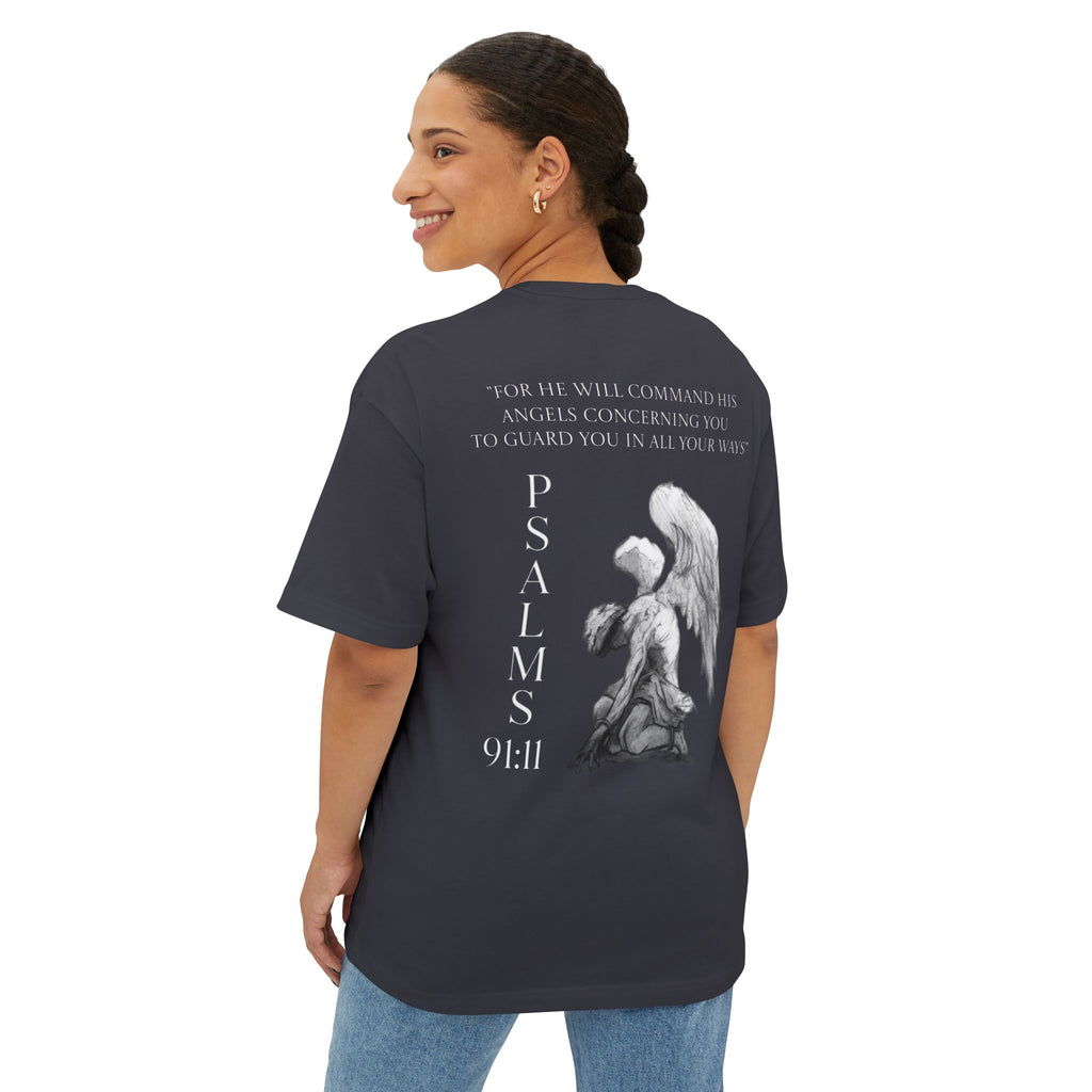 Boxy Tee — Kneeling Angel Graphic Back Print