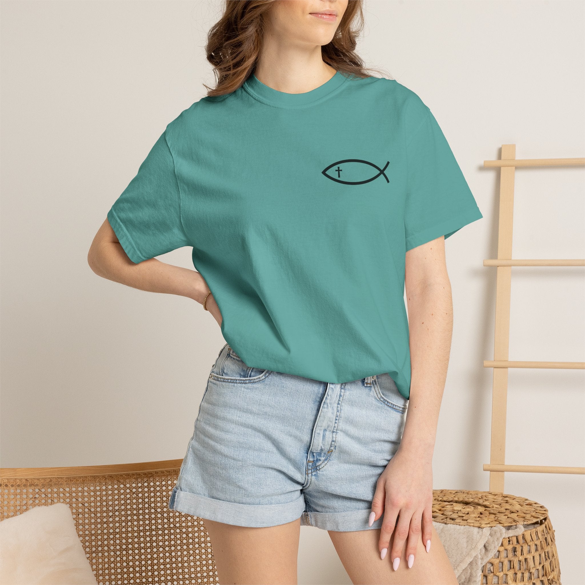 Christian Fish Logo T-Shirt — "Follow Me, and I Will Make You Fishers of Men" (Matthew 4:19)
