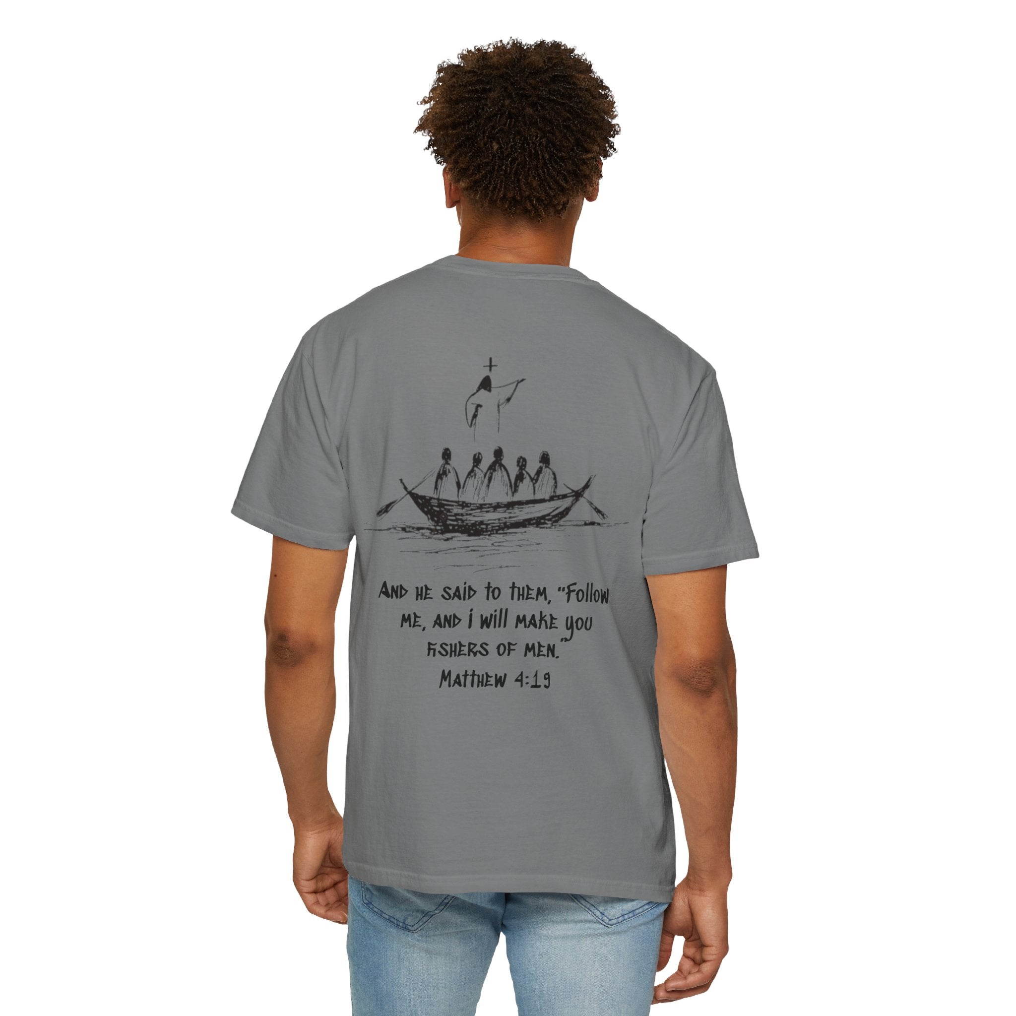Christian Fish Logo T-Shirt — "Follow Me, and I Will Make You Fishers of Men" (Matthew 4:19)