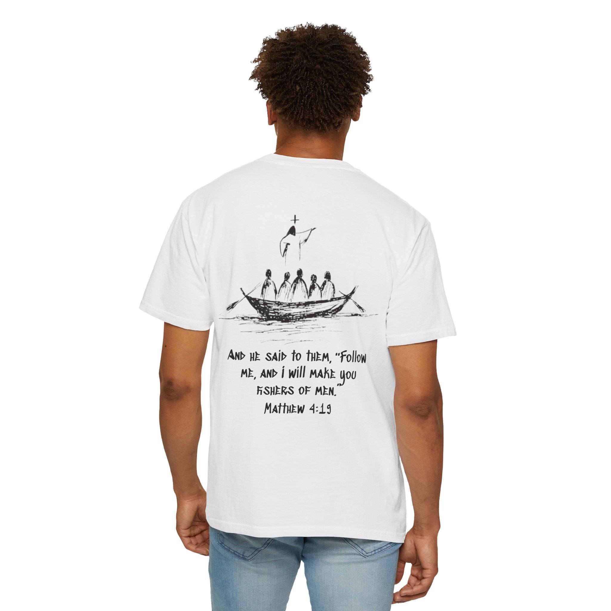 Christian Fish Logo T-Shirt — "Follow Me, and I Will Make You Fishers of Men" (Matthew 4:19)