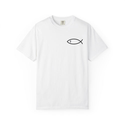 Christian Fish Logo T-Shirt — "Follow Me, and I Will Make You Fishers of Men" (Matthew 4:19)