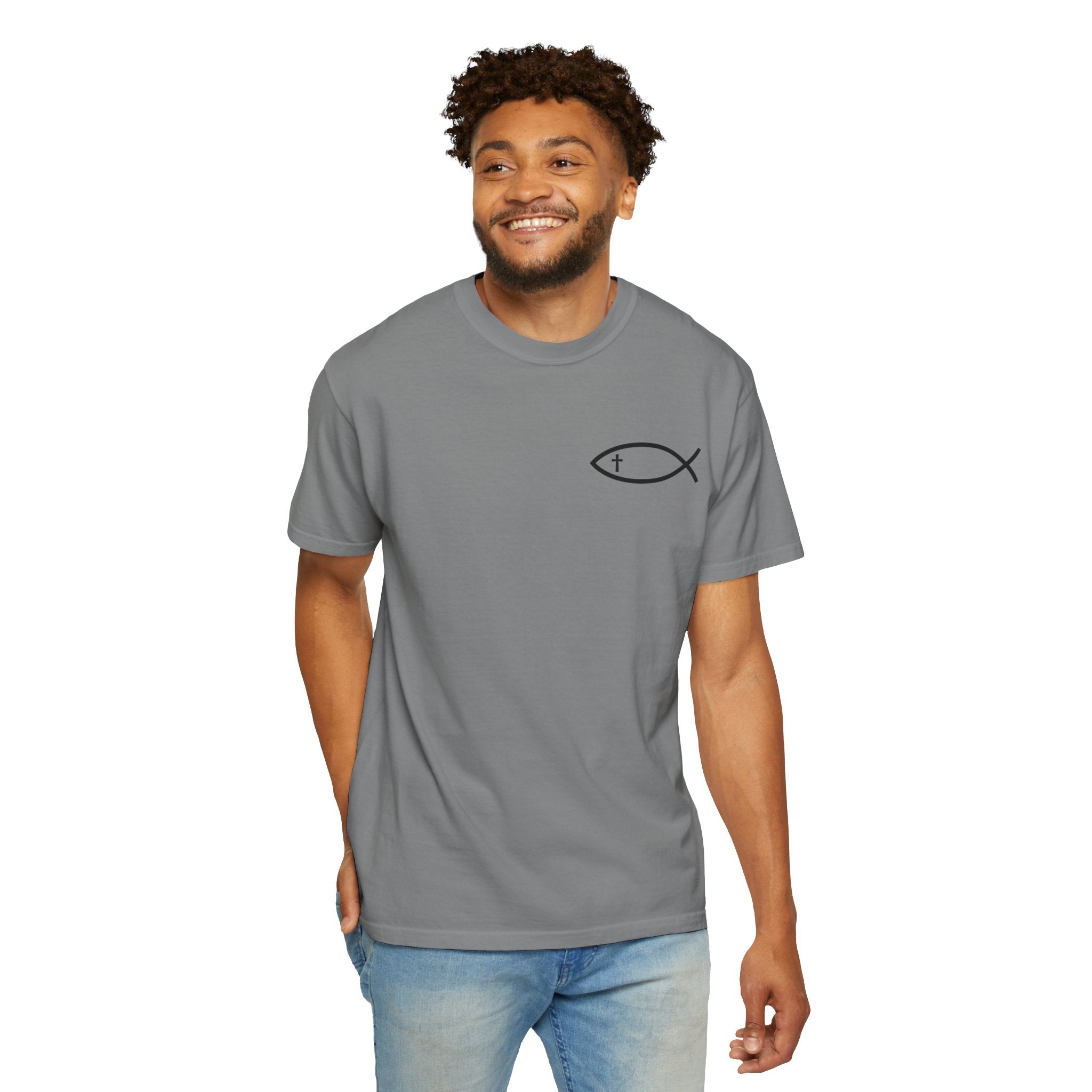 Christian Fish Logo T-Shirt — "Follow Me, and I Will Make You Fishers of Men" (Matthew 4:19)