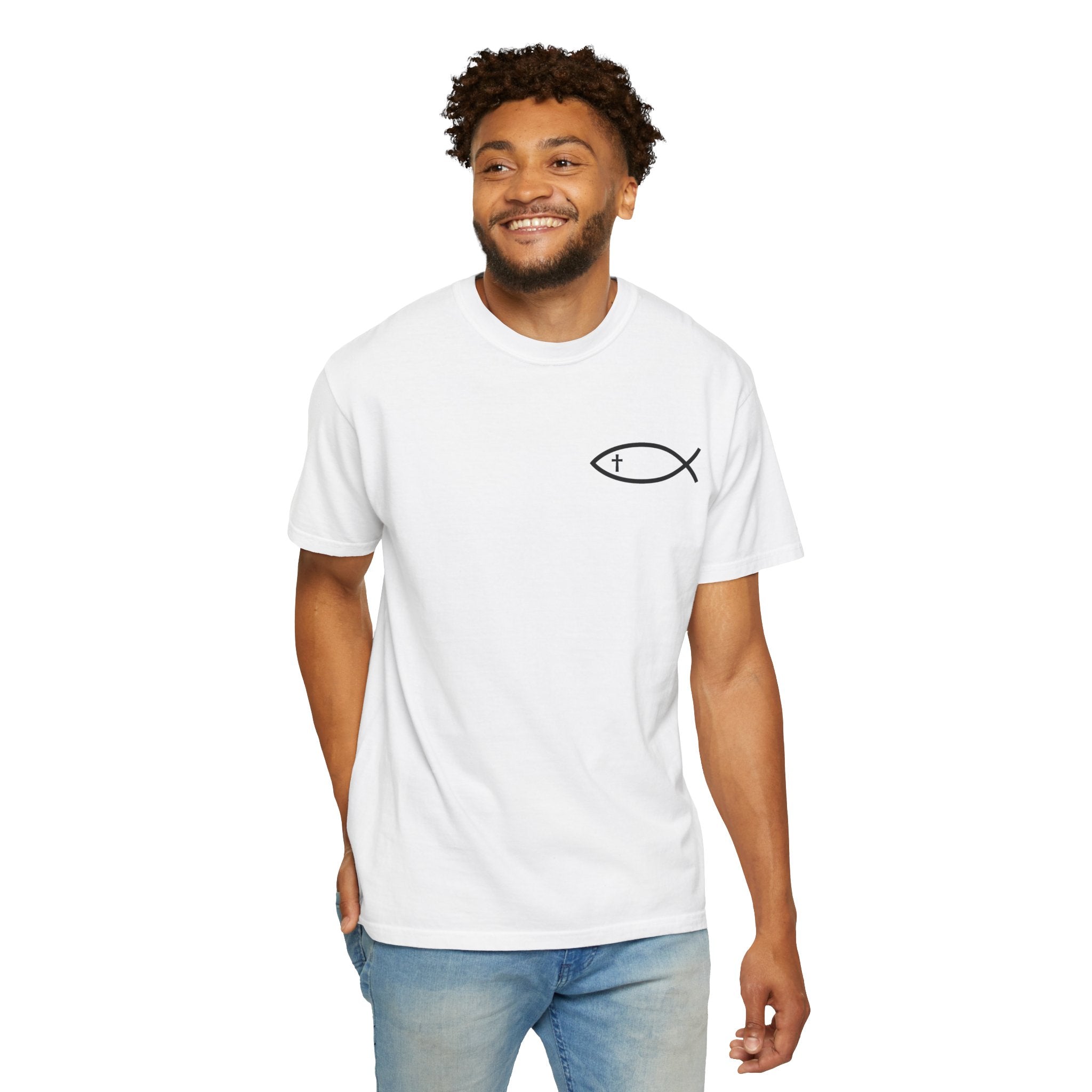 Christian Fish Logo T-Shirt — "Follow Me, and I Will Make You Fishers of Men" (Matthew 4:19)