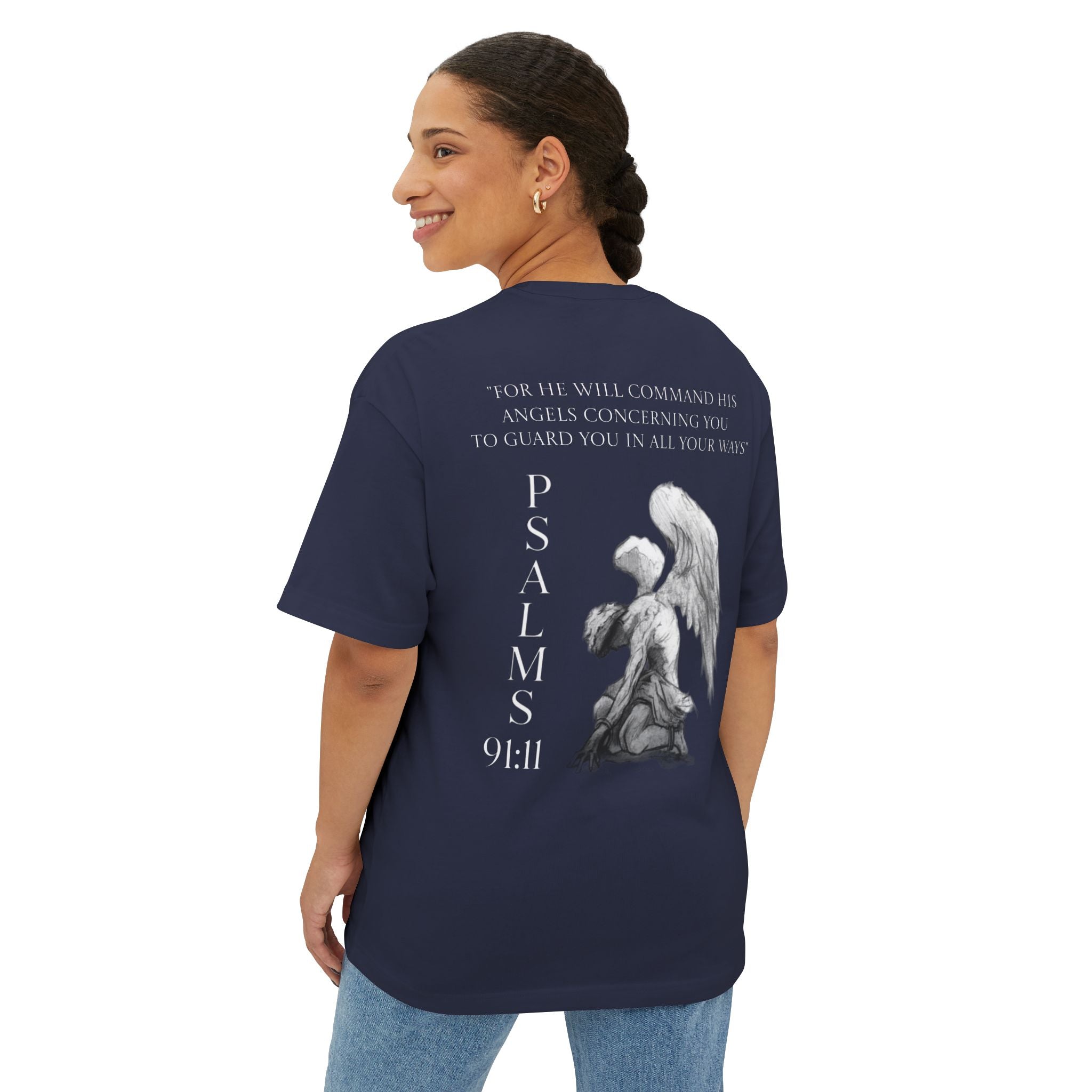 Boxy Tee — Kneeling Angel Graphic Back Print
