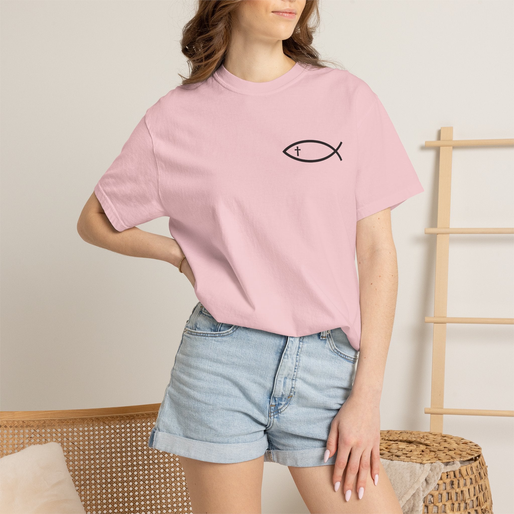 Christian Fish Logo T-Shirt — "Follow Me, and I Will Make You Fishers of Men" (Matthew 4:19)