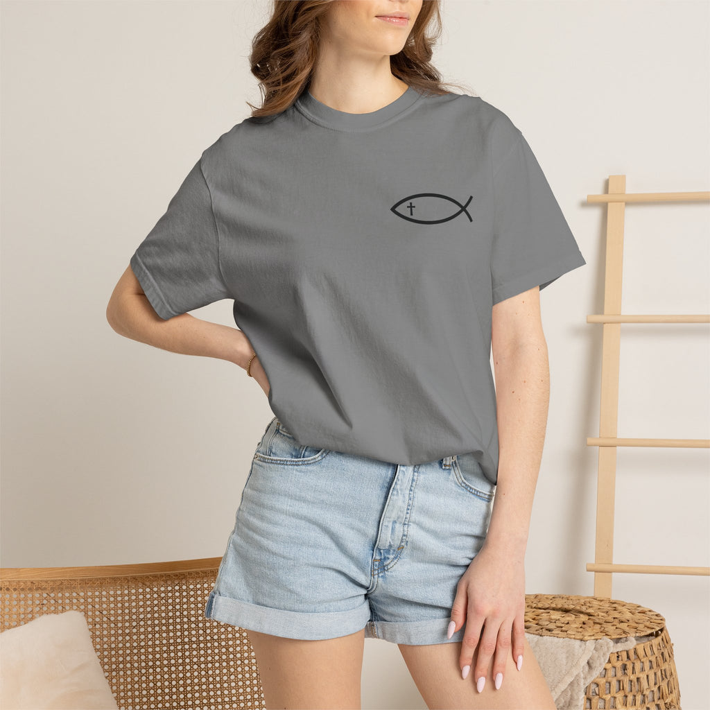 Christian Fish Logo T-Shirt — "Follow Me, and I Will Make You Fishers of Men" (Matthew 4:19)
