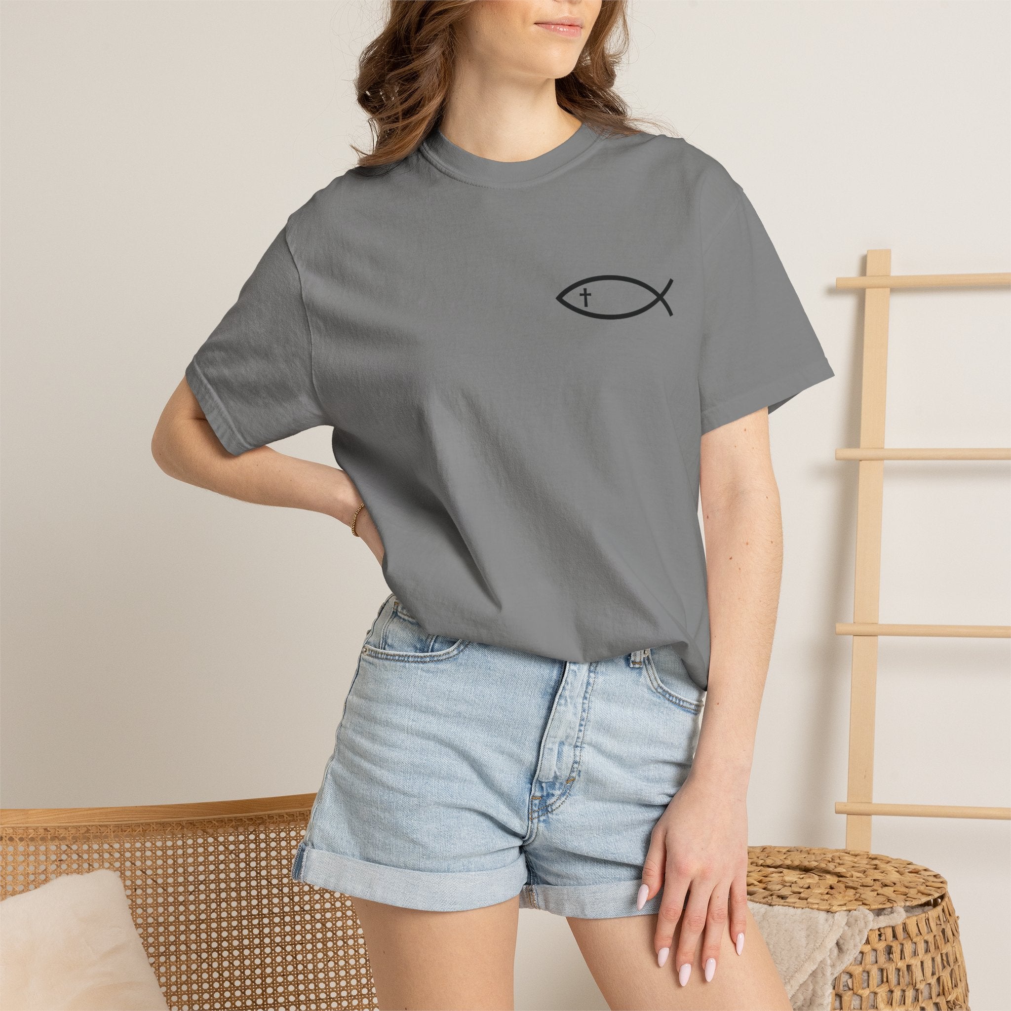 Christian Fish Logo T-Shirt — "Follow Me, and I Will Make You Fishers of Men" (Matthew 4:19)