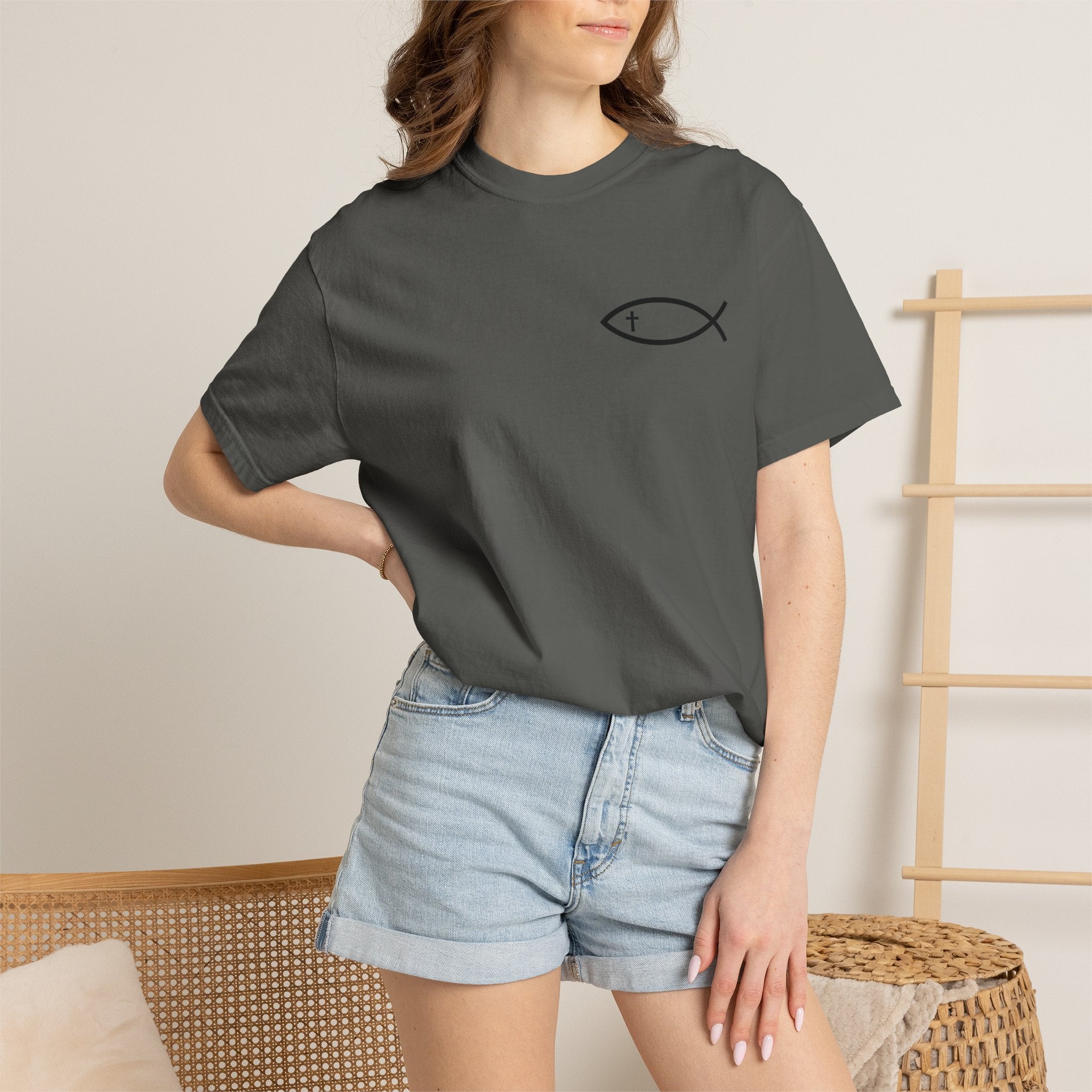 Christian Fish Logo T-Shirt — "Follow Me, and I Will Make You Fishers of Men" (Matthew 4:19)